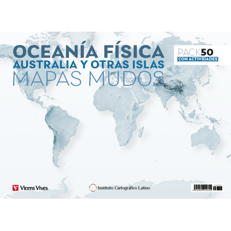 Pack 50 Mapas mudos Oceanía física con actividades