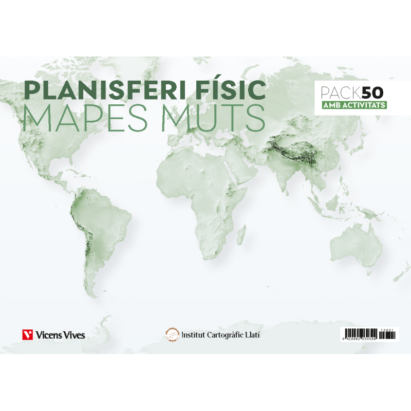 Pack 50 Mapes muts Planisferi físic amb activitats