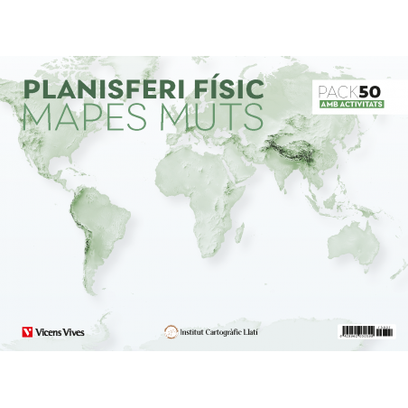 Pack 50 Mapes muts Planisferi físic amb activitats