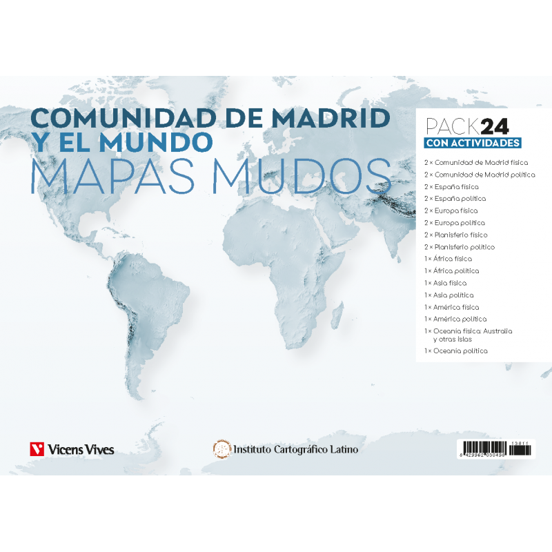 Pack 24 Mapas mudos Comunidad de Madrid y el mundo con actividades