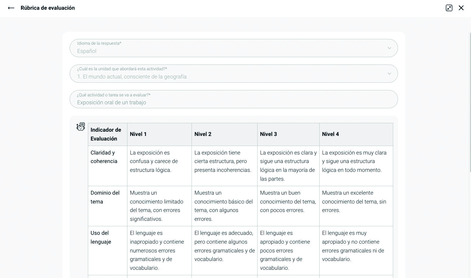 Rúbrica de evaluación